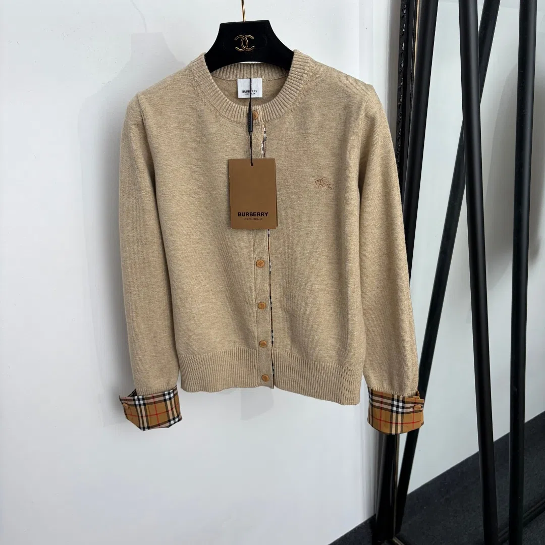 Burberry Women's Long-Sleeve Crewneck Embroidered Check-Pattern Cardigan - Ref. WCBURBERRY0077