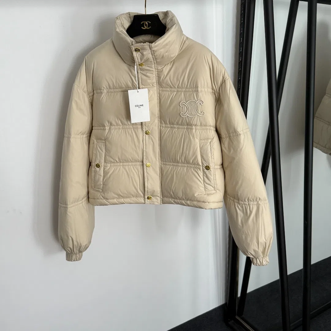 WCCELINE0016-01 Celine Women's Black Long-Sleeve Logo-Embroidered Down Jacket - Ref. WCCELINE0016
