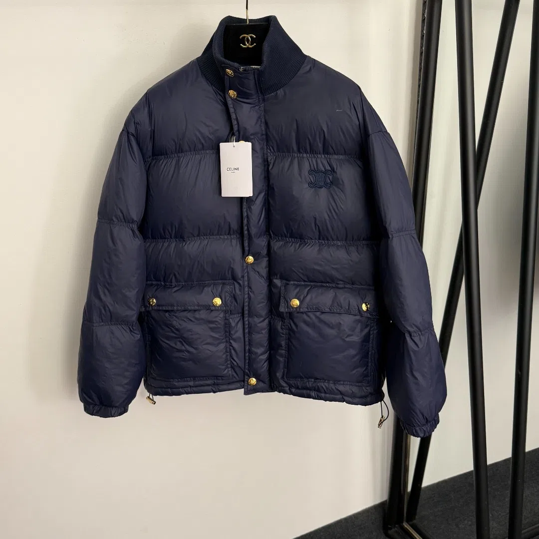 WCCELINE0018-01 Celine Women's Blue Long-Sleeve Logo-Embroidered Down Jacket - Ref. WCCELINE0018