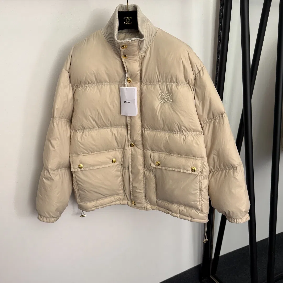 WCCELINE0019-01 Celine Women's Blue Long-Sleeve Logo-Embroidered Down Jacket - Ref. WCCELINE0019