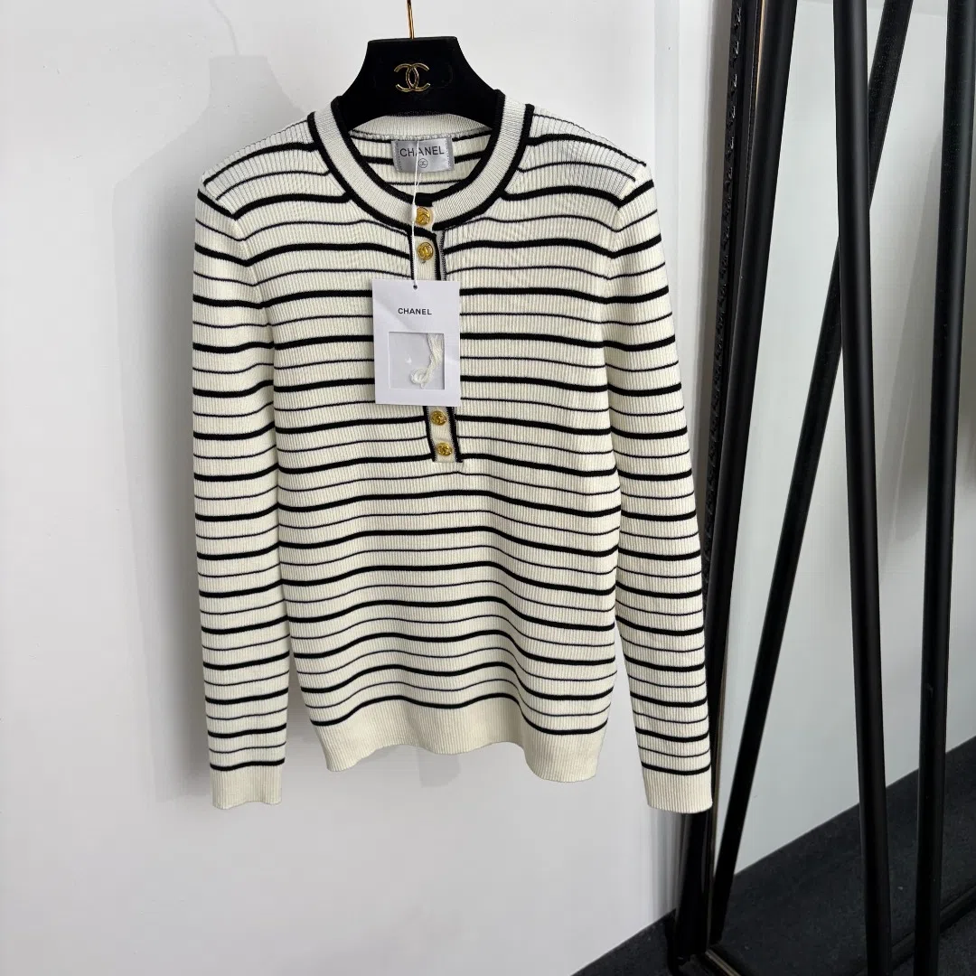 Chanel Women's Long-Sleeve Striped Sweater with Button Fastening - Ref. WCCHANEL0018