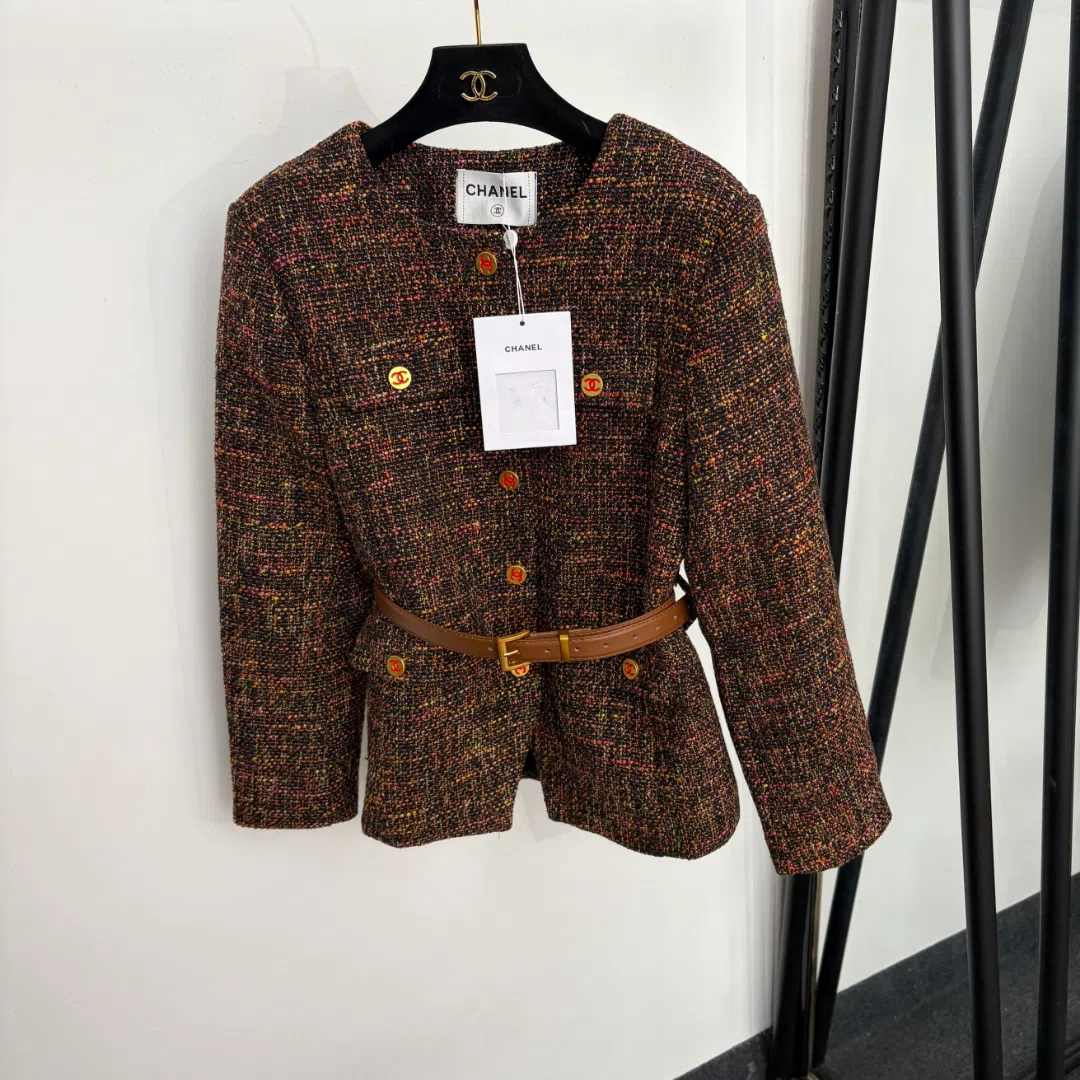 WCCHANEL0170-01 Chanel Women's Brown Slim-Fit Long-Sleeve Belted Jacket with a Matching Belt - Ref. WCCHANEL0170