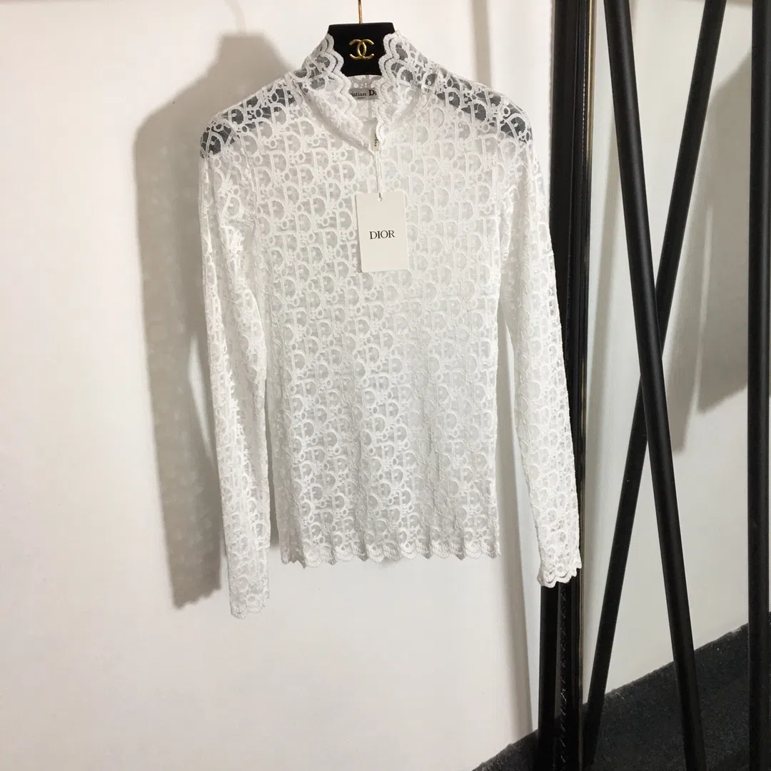 Dior Women's White Long-Sleeve Mock-Neck Top - Ref. WCDIOR0002