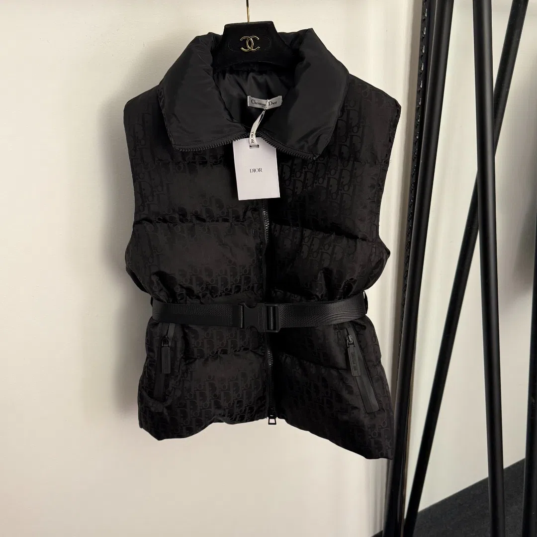 Dior Women's Monogram-Pattern Jacquard Belted Padded Vest with a Matching Belt - Ref. WCDIOR0007