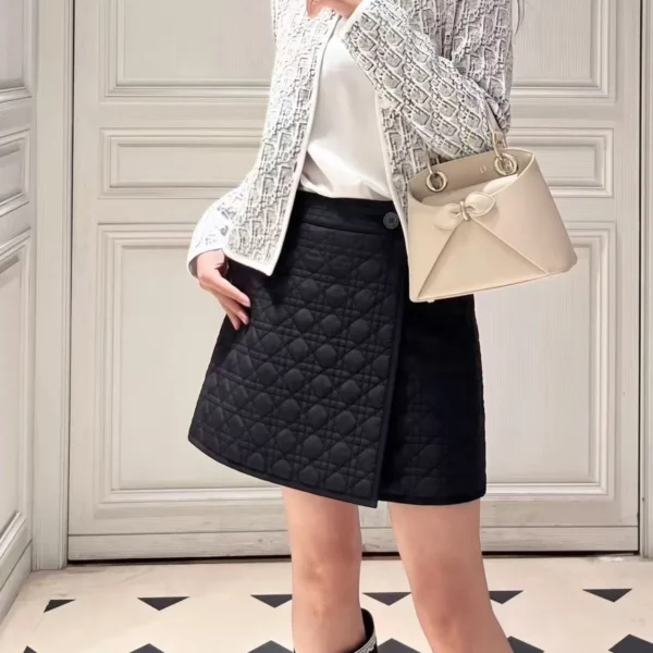 WCDIOR0028-01 Dior Women's Black Embroidered Check-Pattern Padded Jacket - Ref. WCDIOR0028