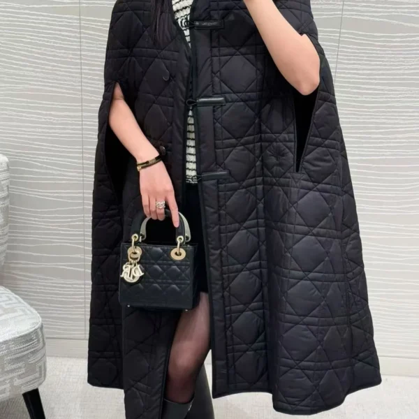 WCDIOR0070-01 Dior Women's Black Embroidered Check-Pattern Padded Vest - Ref. WCDIOR0070