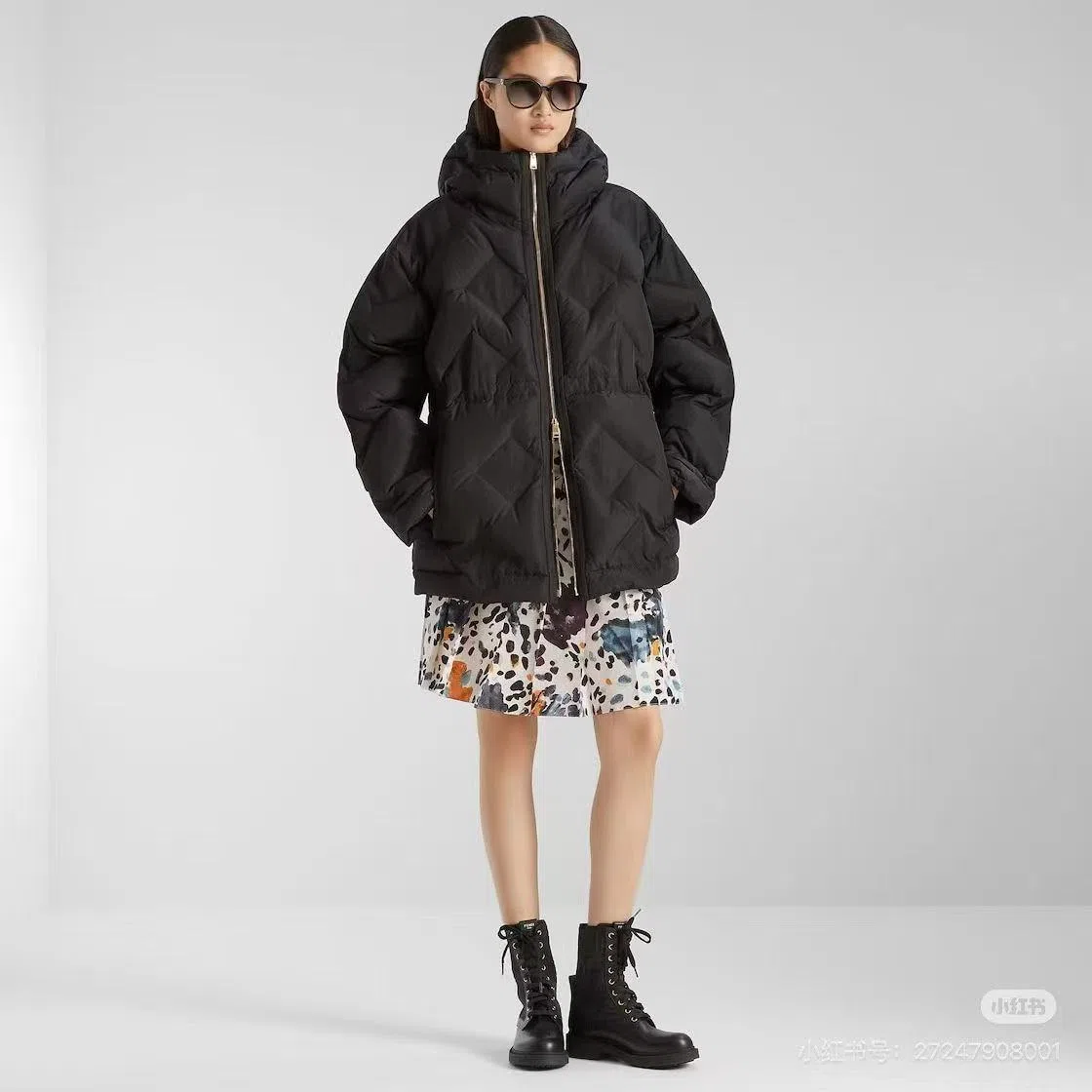 WCFENDI0011-01 Fendi Women's Long-Sleeve Check-Pattern Hooded Down Jacket with Drawstring Detail - Ref. WCFENDI0011
