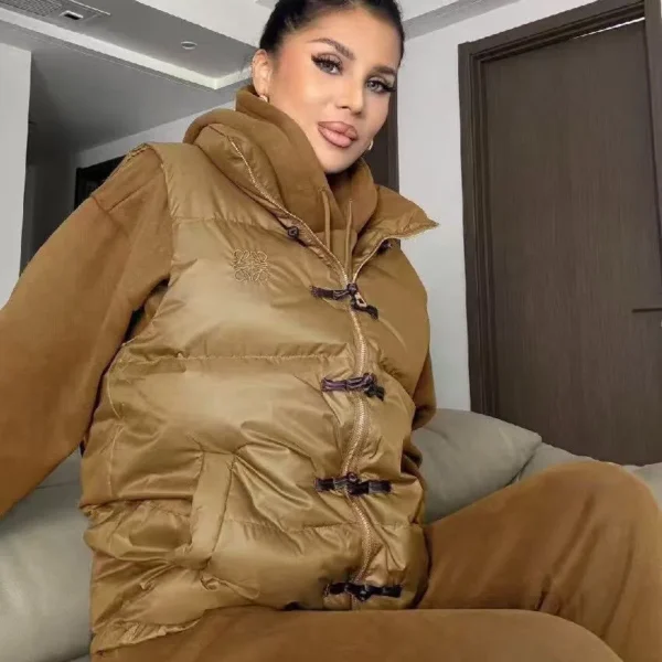 Loewe Women's Long-Sleeve Logo-Embroidered Hooded Fleece-Lined Three-Piece Top, Vest and Trousers Set - Ref. WCLOEWE0021