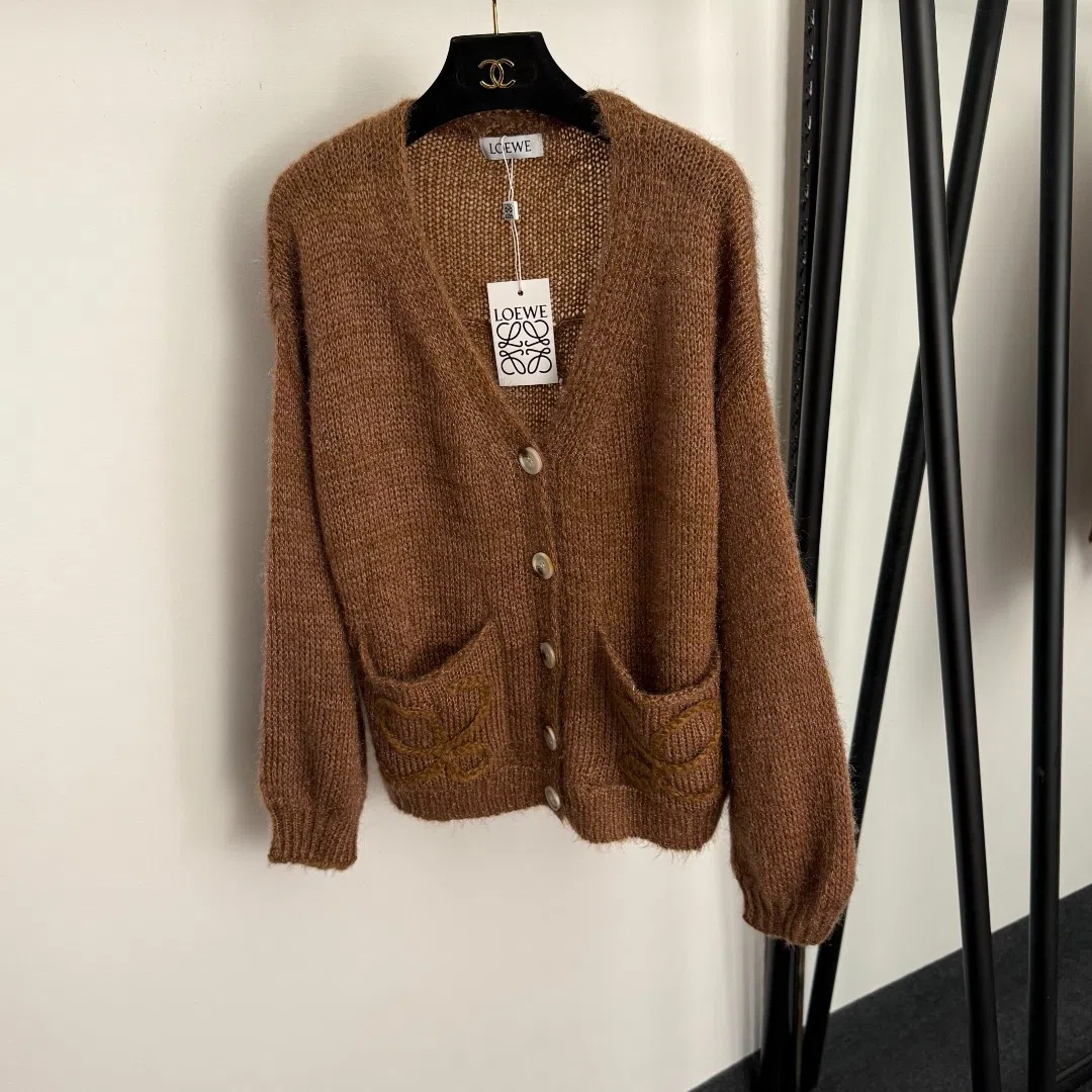 Loewe Women's Long-Sleeve V-Neck Logo-Embroidered Cardigan - Ref. WCLOEWE0047