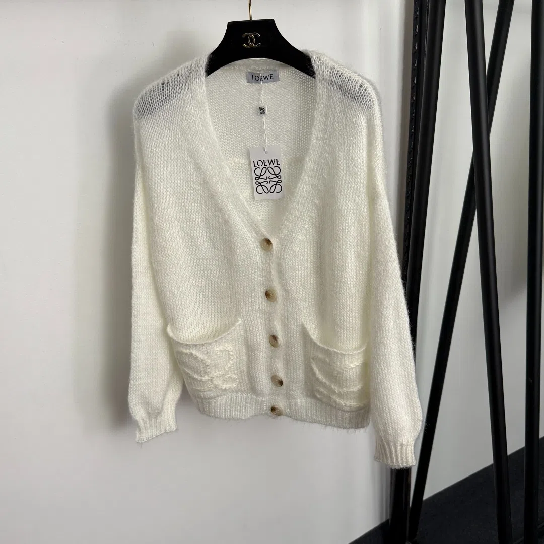 Loewe Women's Long-Sleeve V-Neck Logo-Embroidered Cardigan - Ref. WCLOEWE0048
