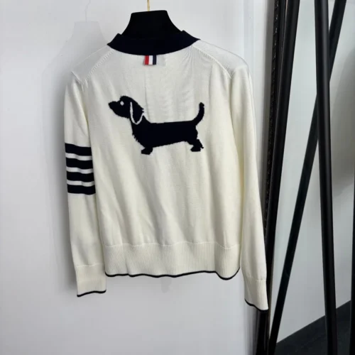 Thom Browne Women's Long-Sleeve V-Neck Jacquard Color-Block Wool Cardigan - Ref. WCTHOMBROWNE0001