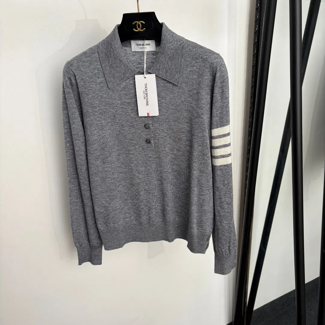 Thom Browne Women's Long-Sleeve Striped Wool Polo Shirt - Ref. WCTHOMBROWNE0003