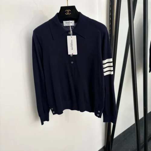 Thom Browne Women's Long-Sleeve Striped Wool Polo Shirt - Ref. WCTHOMBROWNE0003