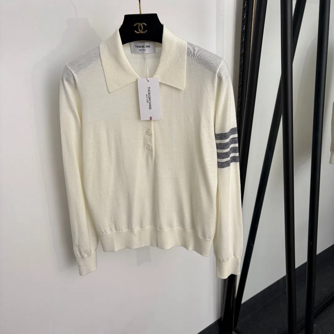 Thom Browne Women's Long-Sleeve Striped Wool Polo Shirt - Ref. WCTHOMBROWNE0004