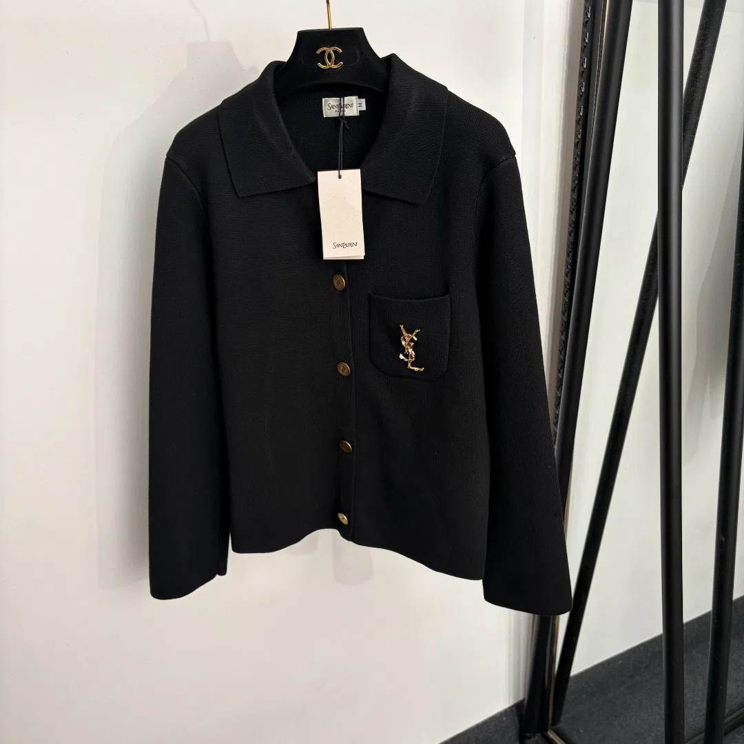 Saint Laurent Women's Long-Sleeve Collared Cardigan with Pockets - Ref. WCYSL0063